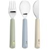 LÄSSIG Set di posate per bambini 3 pezzi forchetta, cucchiaio, coltello in acciaio inox con manico in silicone/Cutlery with Silicone Handle Happy Fruits Lemon