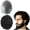 Mprosthesis Toupet Parrucca in capelli umani per uomo, con capelli in poliuretano morbido, ondulati, 10 mm x 8 cm (#1 nero jet)