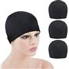 YTBYT 3 pezzi Cappello nero a Cupola per Realizzare Parrucche Pettinature Estensibili con Fascia Elastica Larga (cappuccio a cupola Nero L)