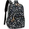 Leaper Zaino da scuola floreale resistente all'acqua Borsa da viaggio Bookbags Donne Satchel, Fiore bianco-nero, L
