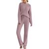 BININBOX Pigiama donna autunno e inverno a maniche lunghe in lana con pantaloni, set completo, tinta unita, caldo, di alto valore(Viola,L)