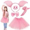 SKHAOVS 5 Pcs Set di Costumi da Maiale, Set di Costumi per Gonna Tutù, Accessori per Costumi di Animali, Coda e Cravatta a Farfalla