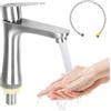 RUCUDIM Rubinetto monocomando per bagno, acqua fredda 143 mm, in acciaio inox, argento, con tubo di collegamento per lavabo o lavandino