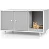 COSTWAY Mobile per Lettiera per Gatti 90 x 50 x 50 cm, Cassetta Igienica per Gatti con Doppia Anta, Divisore, Ingresso Avvolgibile, Tiragraffi e Gambe di Metallo Solido (Grigio)