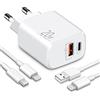 LUOSIKE 20W Caricatore USB C per iPhone con 2 2m Lightning Cavo, PD e QC Adattatore/Caricabatterie, USB Presa/Alimentatore con Cavo per iPhone 14/13/12/11/Pro/Max/mini/SE/XR/X/8/7/6