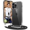 Vaykwo Cover con Cordino per iPhone 14 Pro Max 6.7'',Custodia con Regolabile Collana per iPhone 14 Pro Max, Protezione Completa a 360 Gradi Trasparente Case con Laccio Tracolla, Nero