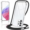 Coiwxmoi Cover per Samsung Galaxy A53 5G con Cordino 6,5,Trasparente Custodia con Laccio Tracolla Corda Catena Cinghia,Ultra Morbido Silicone TPU Antiurto Case per Samsung A53 5G, Nero