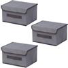 EURXLQ Scatole Portaoggetti con Coperchio,Scatole per Armadio Pieghevoli,Scatole Portaoggetti,Scatole Armadio con Coperchio e Maniglie per l'armadio (Grigio, 3 pack-26×19×16 cm)