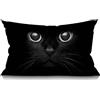 BGBDEIA Federa per cuscino con gatto nero con faccia di gatto nero con occhi neri, in cotone e lino, federa per cuscino per divano, decorativa, rettangolare, 30 x 50 cm