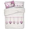 PENSIERI DELICATI Parure Copripiumino Matrimoniale 100% Cotone, Completo di Sacco 250x200cm e 2 Federe 52x82cm, Made in Italy, Copripiumino Lavabile In Lavatrice A 40°, Fantasia Cuore Appeso Rosa