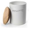 MECSAL CASALINGHI Barattolo Biscottiera, Porta Biscotti, Contenitore Cucina, in Ceramica Quadrato Rotondo, Tappo in Legno, bianco (1, ROTONDO BIANCO)