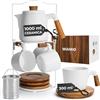 MIAMIO - Set di teiere in ceramica da 1000 ml con infusore e tazze/colino per il tè, 4 tazze da tè in ceramica (300 ml), piattini in bambù/manico con supporto per casa e ufficio (Bianco)