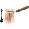 Leo Design Caffettiera turca, 5 misure, piano cottura greco, arabo, spessore 3 mm, massiccio martellato fatto a mano in rame inciso, Cezve Ibrik Briki con manico in legno per 2-8 persone (6 tazze/500 ml)