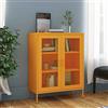 Gecheer Armadietto Armadio da Soggiorno,Credenza,Armadietto con Vetrina,Armadietto con 2 Ante Scorrevoli Moderno da Cucina Salotto Studio Ripiano Giallo Senape 80x35x101,5 cm in Acciaio