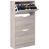 OWIJI Scarpiera Salvaspazio Slim Ingresso Legno Rovere Grigio 3 Ripiani Dimensioni Compatte 60 x 119 x 23,3 cm Ante Moderno MDF Compatta Doppia Profondità Salone Camera a Scomparsa Naturale