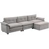HOMCOM Divano Angolare Modulare 3 Posti con Chaise Longue a Destra o Sinistra, Divano a L Reversibile con Pouf Contenitore, Cuscini e Braccioli in Tessuto per Soggiorno, 304x148x82 cm, Grigio