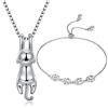 Wonvin Collection Donna 925 sterling silver 3D carino gatto Lover liscio ciondolo collana bracciale orecchini anello (bracelet+pendant necklace)