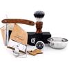 Haryali London Set da barba da uomo in stile vintage, con spazzola sintetica per capelli da rasatura, rasoio, rasoio, rasoio, rasoio, doppio XL in pelle pura e pasta per affilare