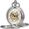 TREEWETO Orologio da taschino meccanico da uomo e donna, scheletro, ali d'aquila, doppia cassa cava, numeri romani, con catena, confezione regalo
