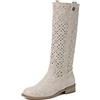 QUEEN HELENA Stivali Traforati Semplici Classici con Tacco Basso Donna X28-106 (Beige, Sistema Taglie Calzature EU, Adulto, Donna, Numero, Media, 35)