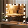 FANTASK Specchio 2 in 1 Hollywood con 14 luci LED dimmerabili, specchio cosmetico con controllo Smart Touch, specchio da tavolo con supporto in metallo, argento