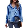 Maeau - Camicia da donna in raso con bottoni, camicia da ufficio casual, con scollo a V, camicetta in seta, Verde, S