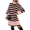 Imily Bela Abito da donna a righe con collo alto, a maniche lunghe, elegante, per inverno, lunghezza al ginocchio, Colore: rosa., S