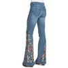 OBiQuzz Pantaloni a zampa da donna, a vita bassa, in denim, dritti, jeans ricamati, con fiori, elasticizzati, larghi, slim fit, skinny Pants Bootcut Jeans vintage dritti da donna, Azzurro, XL