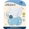BIOLANE - Tettarelle anatomiche - Ciuccio extra sottili - 18 mesi in +- Blu bicolore - Tettoia piatta e reversibile - Comfort ottimale - Rispetto per lo sviluppo orale