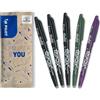 PILOT - Set di 5 FriXion Ball 07 - Penna a Inchiostro Termosensibile Cancellabile - Penna roller Ricaricabile - 3 Nero, 1 Verde, 1 Viola - Punta Media