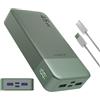 JUOVI Power Bank 20000mAh, 45W Caricatore Portatile Ricarica Rapida, PD QC 4.0 Batteria Esterna 4 Porte, con Display LED, caricabatterie portatile per MacBook, iPhone 15 14 13 Pro Samsung (Verde)