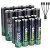 GRbatty 1,5V Litio Batterie Ricaricabili AA USB 3400mWh 8 Pezzi,Pile Ricaricabili AAA USB 1200mWh 8 Pezzi,Batterie AA e AAA Combinate 1500 Cicli