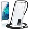 Coiwxmoi Cover per Samsung Galaxy S20 FE / S20 Lite con Cordino 6,5,Trasparente Custodia con Laccio Tracolla Corda Catena Cinghia,Ultra Morbido Silicone TPU Antiurto Case, Nero