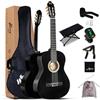 Winzz Chitarra Classica 4/4 Adulto Nero, Chitarra Acustica Spagnola per Bambini 12+ Anni, Kit Chitarra Principianti 8 Accessori con Poggiapiedi, Porta da Muro, Corde di Nylon (39 Pollici, Lucido)