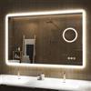 S'bagno Specchio-Bagno-con-Luce 100x70cm, Specchio-Bagno-LED con Ingrandimento 5X, Bluetooth, Antifog, 3 Colori, Dimmerabile, Memoria, Temperato, IP44, Orizzontale/Verticale