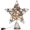 Vidillo Puntale per albero di Natale, a forma di stella, con luce LED, alimentato a batteria, puntale per albero di Natale glitterato, decorazione per albero di Natale, per feste e decorazioni per la casa, 20