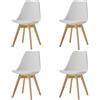 HJhomeheart Set di 4 Sedie da Pranzo con Gambe in Massello di Faggio, Sedia da Ufficio, Sedia Ergonomica con Cuscino(Bianco)