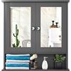 LIFEZEAL Mobiletto Bagno Salvaspazio con Contenitore, Specchio, Pensile Bagno Sospeso, Specchiera da Muro a 2 Ante, Armadietto, Mobile con Mensola, 2 Ripiani, Moderno, in Legno, 56x13x58cm (grigio)