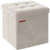 SONGMICS Pouf Pieghevole, Cassapanca in Velluto, Contenitore con Coperchio, Poggiapiedi, 38 x 38 cm, Portata 300 kg, per Corridoio, Soggiorno, Camera da Letto, Bianco Crema LSF227W01