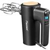 Bestron Potente mixer manuale con 6 livelli, funzione turbo e display LCD, agitatore con 2 fruste e 2 ganci per impastare, peso leggero di 1 kg, colore: nero/legno