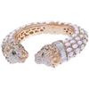 Trillion London Braccialetti a forma di leone a due teste di ghepardo impreziositi da cristalli, eleganti accessori per feste e matrimoni, da donna,placcati in oro con cristalli scintillanti (Bianca)