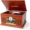 ROCKOLLA - Giradischi in Vinile Bluetooth con Altoparlanti Integrati, Riproduzione di Dischi in Vinile LP, Radio FM, Cassette, CD, MP3 USB e Lettore di Schede SD, Registratore (Monarch)
