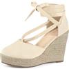 Perphy Sandali con zeppa e plateau, con lacci, punta chiusa, estivi, da donna, Beige, 38 EU