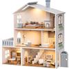 ROBUD Casa delle bambole in legno luci,3 piani, inclusi mobili e scale, giocattoli per bambini dai 3 anni in su