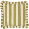 furn. Cuscino imbottito in piume con volant stampato a righe di lino - Lino/Oliva - 50x50 cm