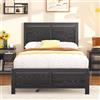 VECELO Telaio letto 90 x 200 cm, letto in metallo con testa in legno spessa e rete a doghe, moderno letto per gli ospiti con spazio sotto il letto, perfetto per camera da letto, colore nero