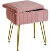 IBUYKE Sgabello in velluto con spazio di archiviazione, poggiapiedi ottomano, tavolino piccolo, con 4 gambe in metallo, con piedi antiscivolo, per sala trucco, camera da letto, rosa