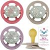 nip - Cherry Green Night | 0-6 mesi | Ciuccio per l'allattamento con pulsante luminoso per neonati. Ciuccio sostenibile realizzato con materie prime naturali | 4 pezzi, viola/rosso