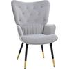 HOMCOM Poltrona Poltrona individuale Poltrona letto Imbottita in velluto con schienale alto Braccioli e gambe in acciaio Stile moderno 68x72x103 cm Grigio