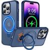 Derwav Cover Magnetica Cavalletto per iPhone 14 Pro Max Compatibile con Magsafe, Custodia Opaco Traslucido con 360° Rotante Supporto, Protezione Antiurto di livello Militare Case iPhone 14 Pro Max, Blu